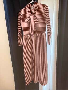 Striped Red and White Tie-Neck Maxi Dress